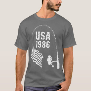 Fishing pole American Flag 1986 Birthday T-Shirt