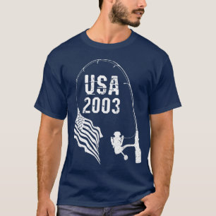 Fishing pole American Flag 2003 Birthday T-Shirt