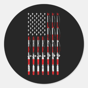 Fishing Pole American USA Flag Patriotic Fishing Classic Round Sticker