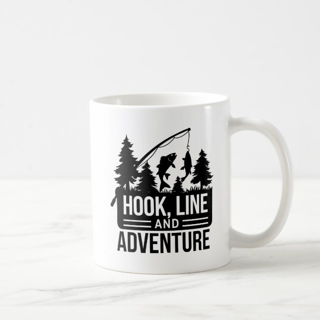 Fishing Pole & Catch Outdoor Camping Illustration Coffee Mug (Right)