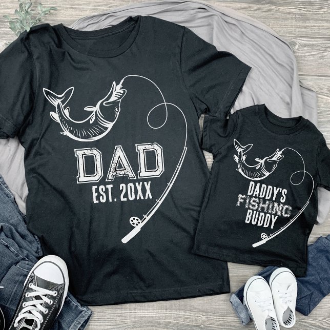 Fishing Pole Dad Est Date Father Child Matching T-Shirt (Creator Uploaded)