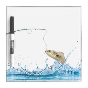 fishing pole with big fish in water dry erase board