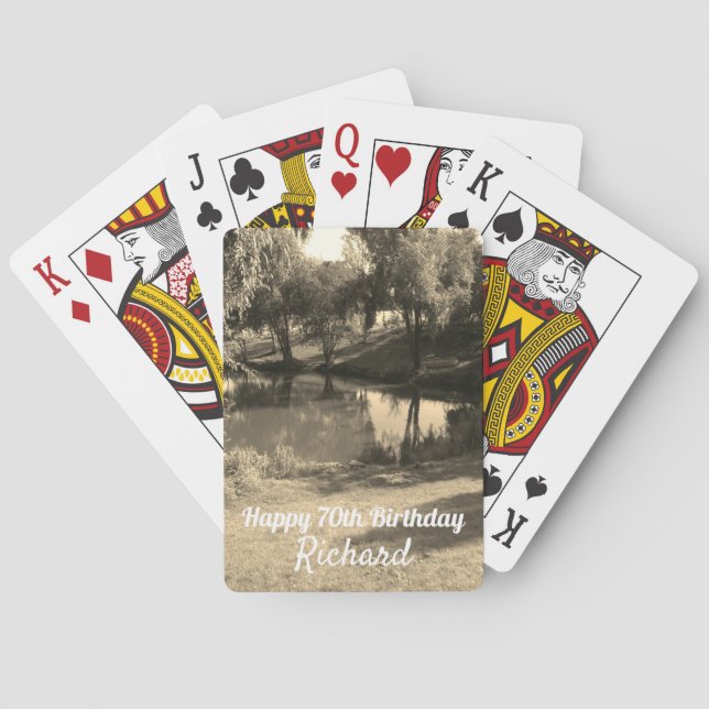 Fishing Pool personalised 70th birthday Playing Cards (Back)