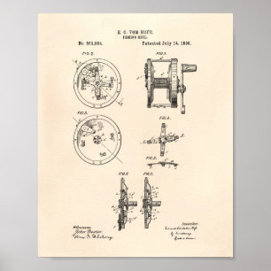 Fishing Reel 1892 Patent Art Old Peper Poster