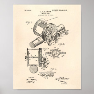 Fishing Reel 1907 Patent Art Old Peper Poster