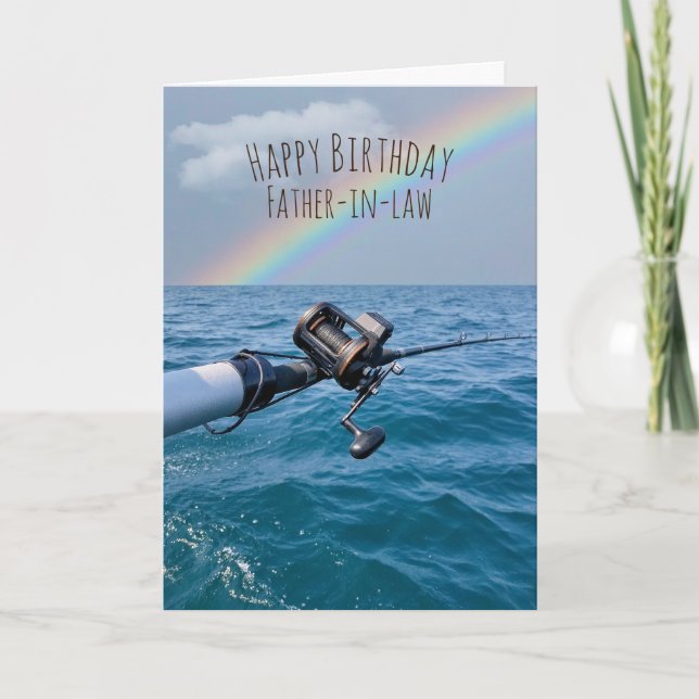Fishing Reel and Rainbow Birthday Card (Front)