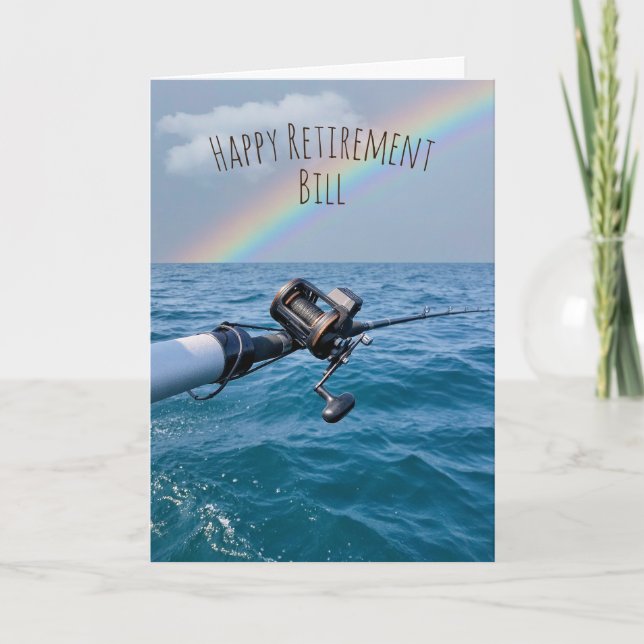 Fishing Reel and Rainbow Retirement Card (Front)