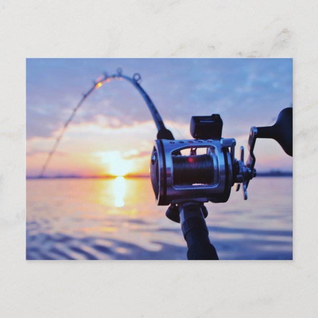 Fishing Reel at Sunset Postcard (Front)
