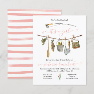 Fishing Reel Baby Shower Clothesline Girl Invitation