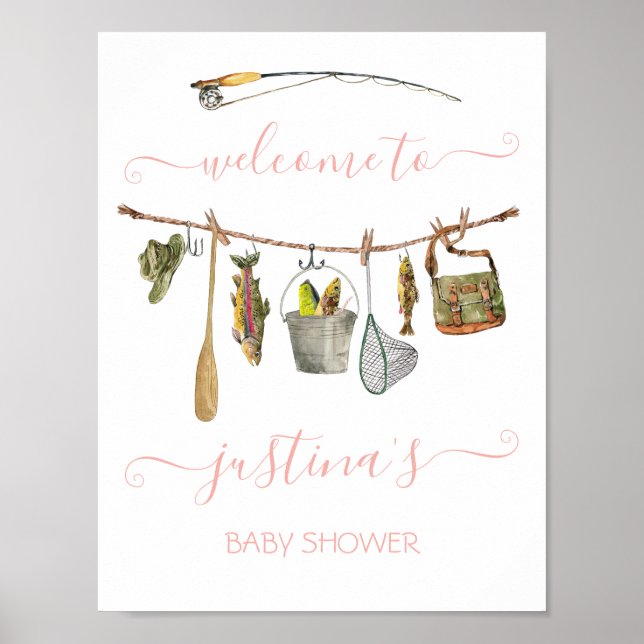Fishing Reel Baby Shower Clothesline Poster (Front)