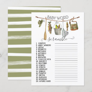 Fishing Reel Clothesline Baby Word Scramble Invitation