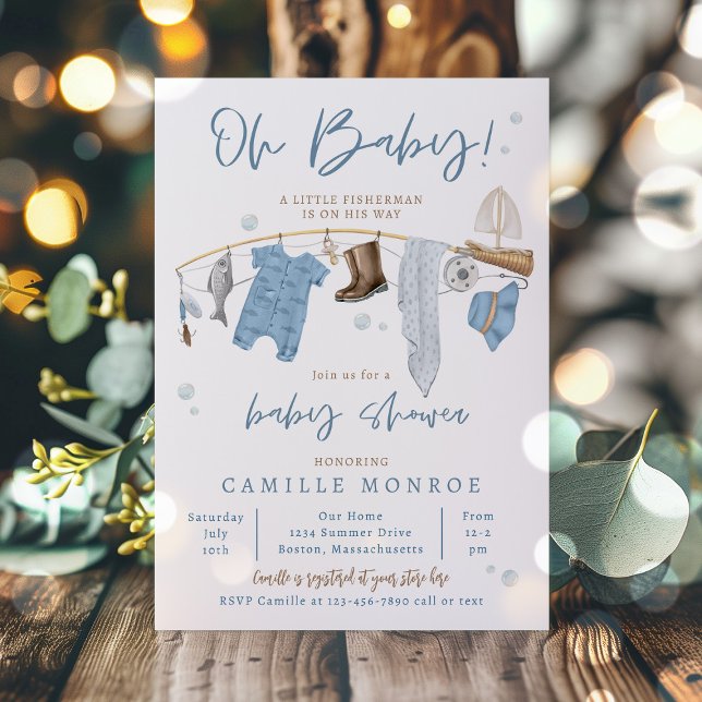 Fishing Reel Excited Boy Baby Shower Invitation (Creator Uploaded)