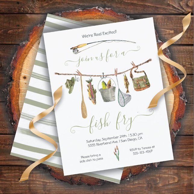 Fishing Reel Fish Fry Clothesline Invitation (Creator Uploaded)