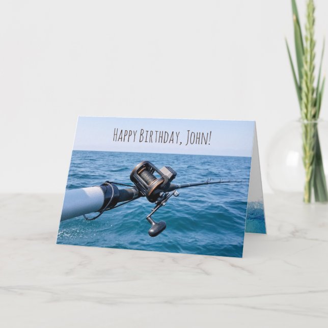 Fishing Reel Over Water Birthday Card (Front)