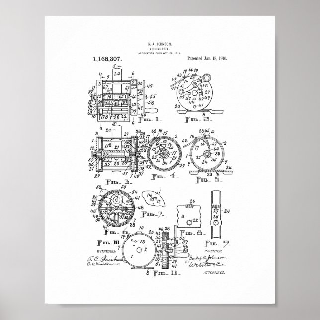 Fishing-reel Patent Poster (Front)