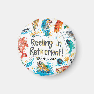 Fishing Reeling in Retirement Party watercolor Magnet