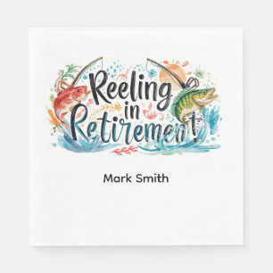 Fishing Reeling in Retirement Party watercolor  Napkin