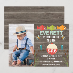 Fishing reeling in the big one birthday invitation