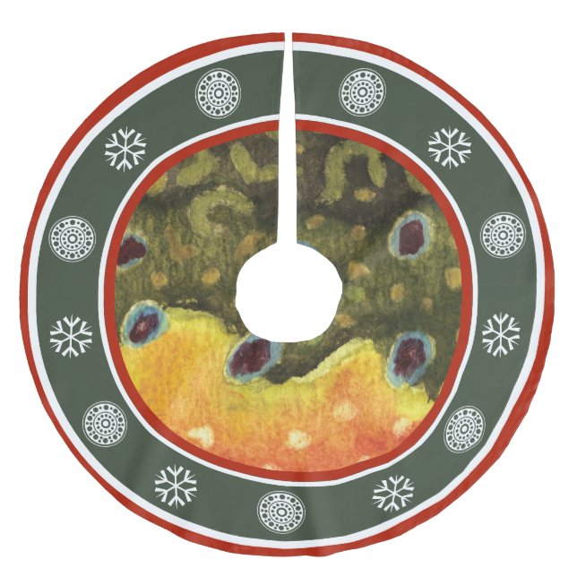 Fishing Reels and Winter Snowflake Brushed Polyester Tree Skirt (Front)