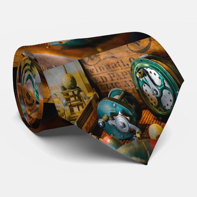 Fishing Reels Lures Scene Necktie For Dad (Rolled)