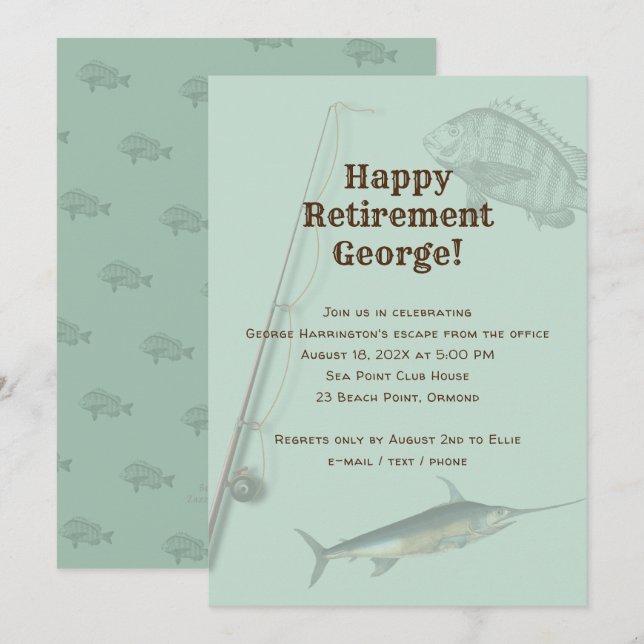 Fishing Retirement Party Rod n Reel Invitation (Front/Back)