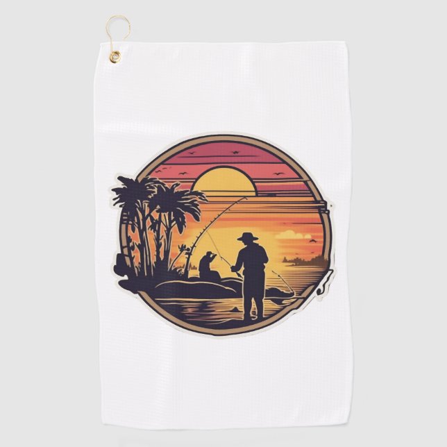 Fishing Retro Fishing Fish Golf Towel (Front)