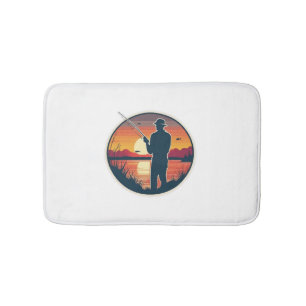 Fishing Retro Fishing Fish Sea Sunset Bath Mat