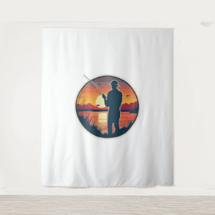 Fishing Retro Fishing Fish Sea Sunset Tapestry