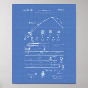 Fishing Rod 1930 Patent Art Blueprint Poster