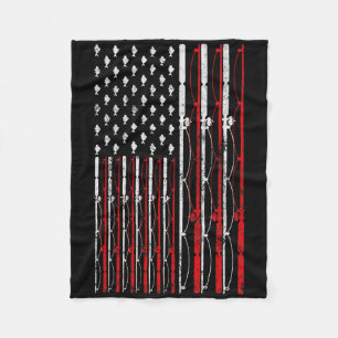 Fishing Rod American Flag Funny Vintage Fishing Fleece Blanket