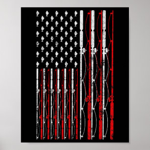 Fishing Rod American Flag Funny Vintage Fishing  Poster