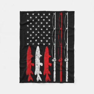 Fishing Rod American Flag Vintage Fishing Gift For Fleece Blanket