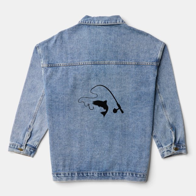 Fishing rod and fish, fishing denim jacket (Back)