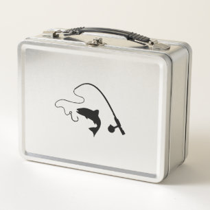 Fishing rod and fish, fishing metal lunch box