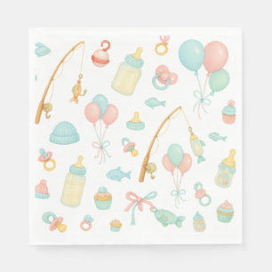 Fishing rod Baby reveal for Fishing lovers Napkin