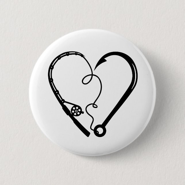 FISHING ROD HEART HOOK 6 CM ROUND BADGE (Front)