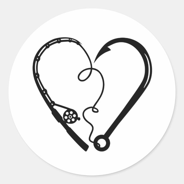 FISHING ROD HEART HOOK CLASSIC ROUND STICKER (Front)