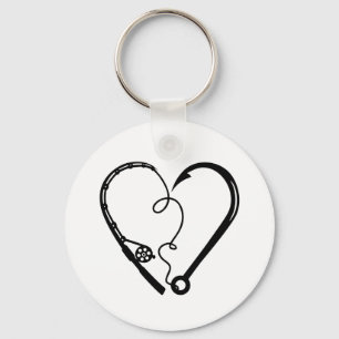 FISHING ROD HEART HOOK KEY RING