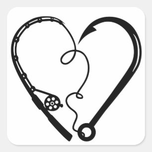 FISHING ROD HEART HOOK SQUARE STICKER
