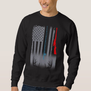 Fishing Rod Hunting Rifle American Flag Sweatshirt
