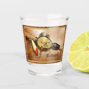 Fishing Rod Reel And Lure Personalised Shot Glass