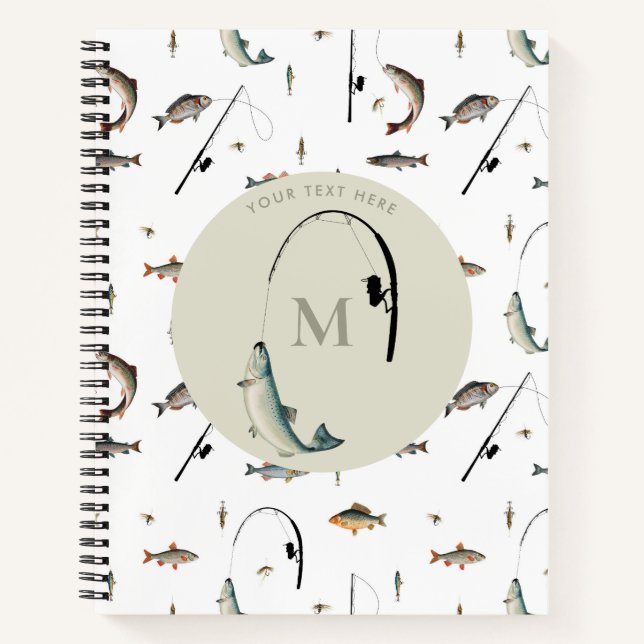 Fishing Rod & Reel Fish Theme Fisherman Monogram Notebook (Front)