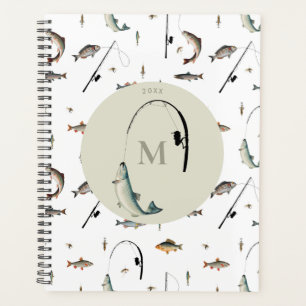 Fishing Rod & Reel Fish Theme Fisherman Monogram Planner