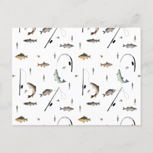 Fishing Rod & Reel Fish Theme Pattern Holiday Postcard