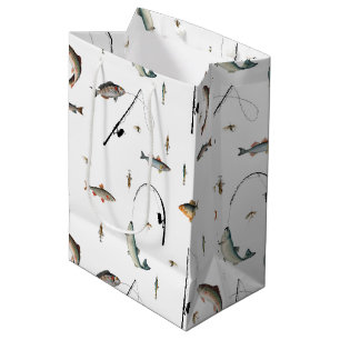 Fishing Rod & Reel Fish Theme Pattern Medium Gift Bag