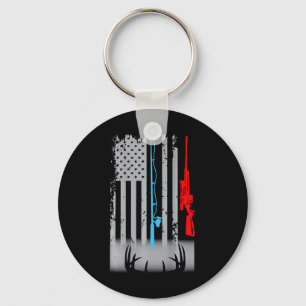 Fishing Rod Shotgun Deer Flag (on Back) Key Ring