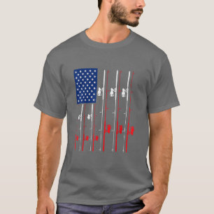 Fishing Rod US Flag Cute Fish HuntingGift  T-Shirt