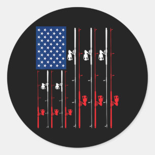 Fishing Rod Us Flag Shirt Cute Fish Hunting Gift Classic Round Sticker