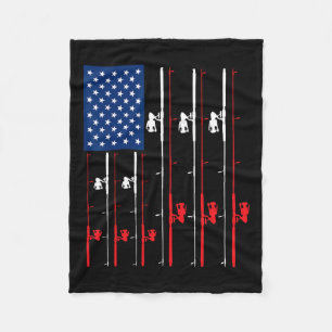 Fishing Rod Us Flag Shirt Cute Fish Hunting Gift Fleece Blanket