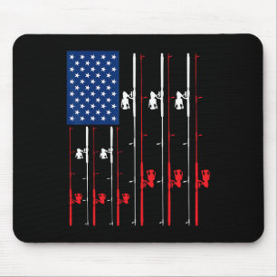 Fishing Rod Us Flag Shirt Cute Fish Hunting Gift Mouse Mat